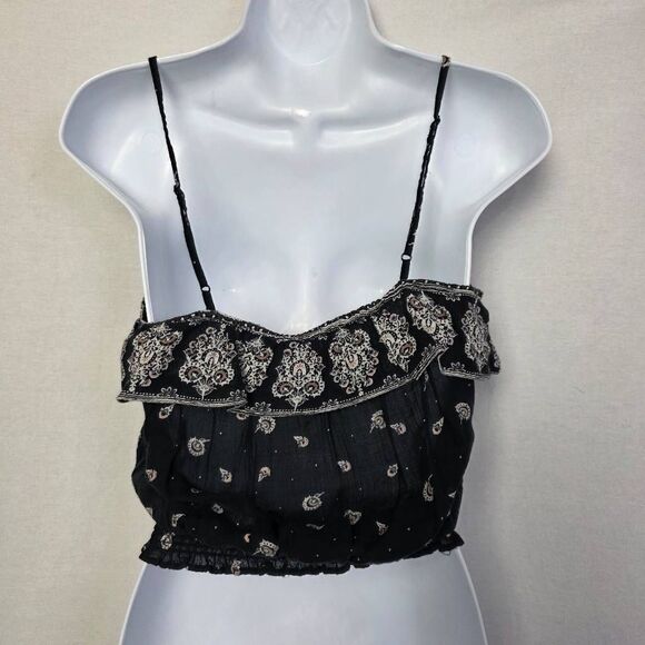 American Eagle Black Boho Ruffle Crop Top XS - Picture 2 of 5
